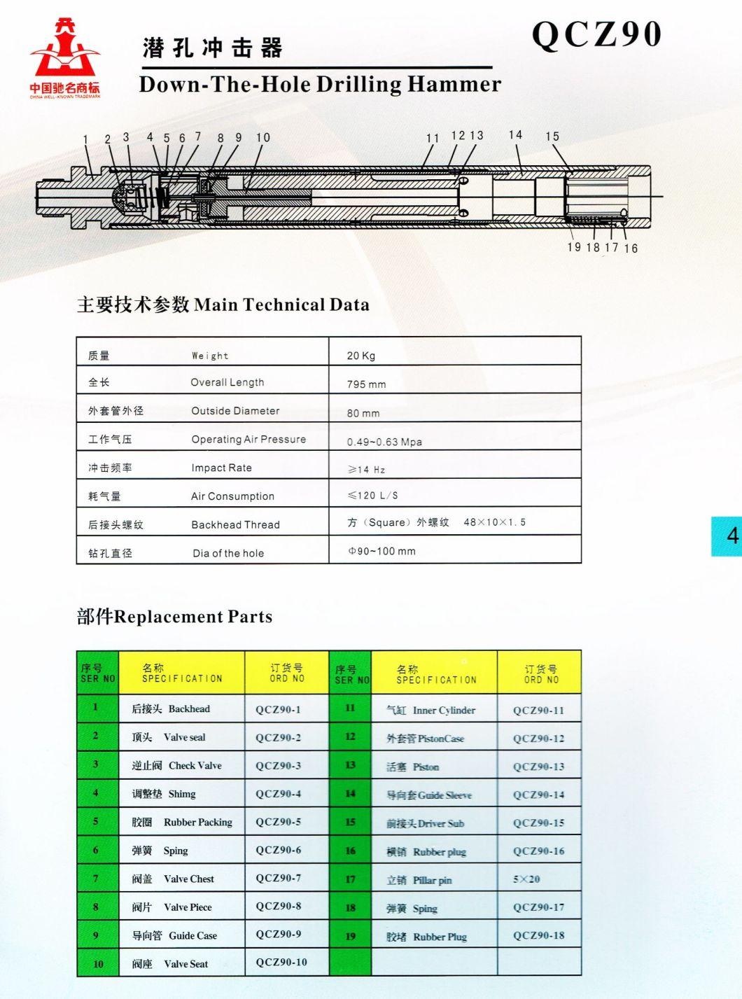 Low Pressure DTH Energy Saving Impact Hammer QCZJ90 For Drill Rig