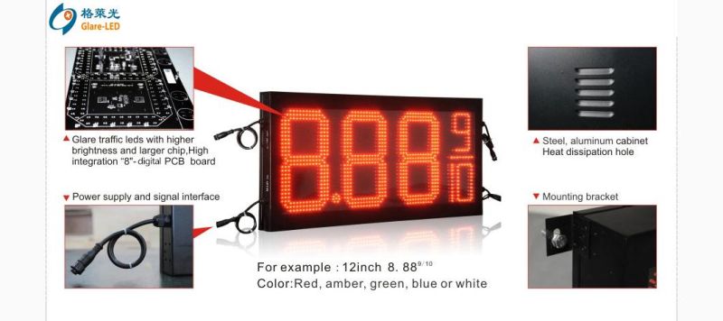 Mexico Outdoor White Digits 88.88 LED Gas Signs 7segment LED Digital Price Display LED Gas Price Sign for Petrol Station