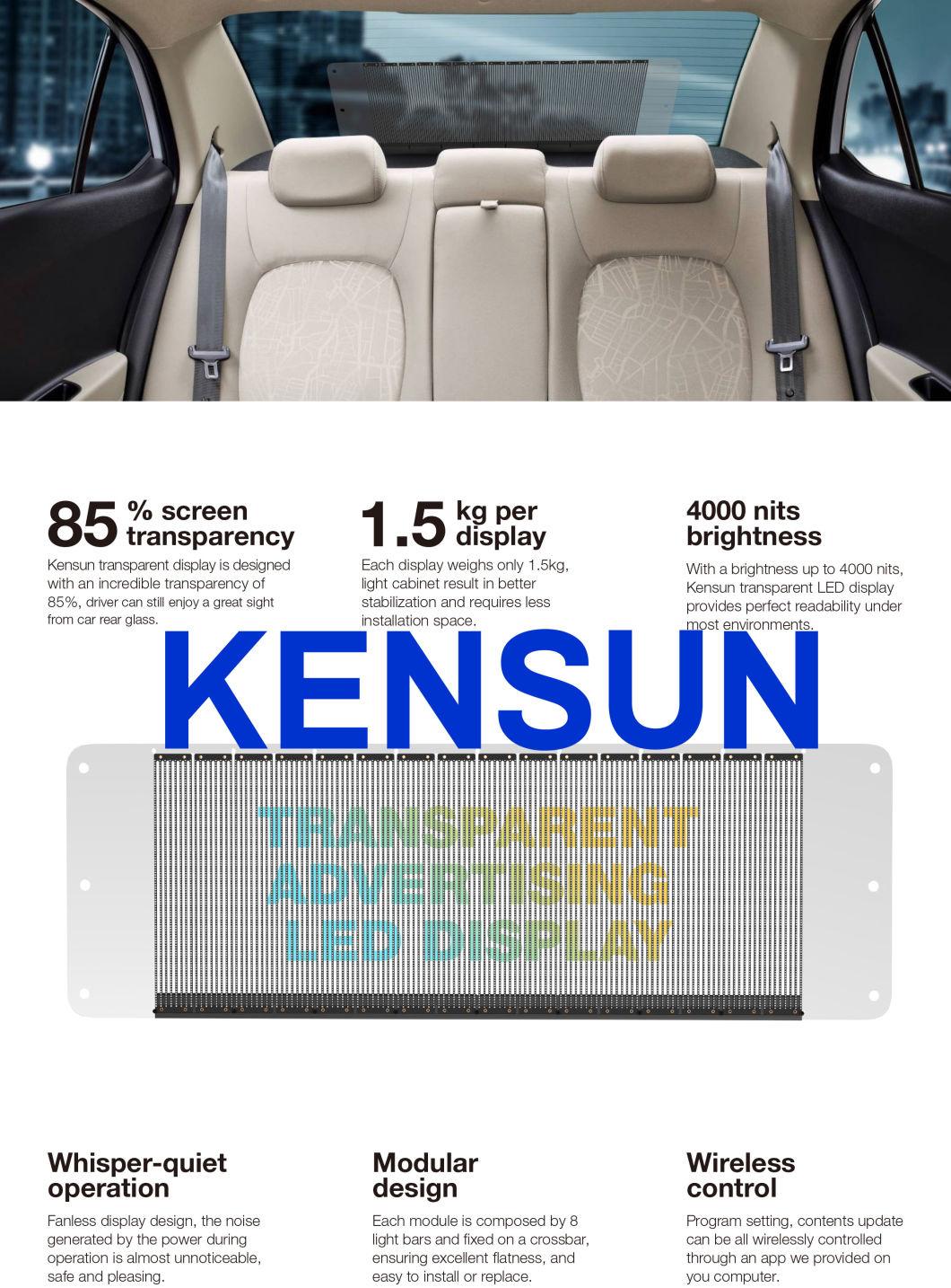 P2.6-5.2mm Indoor High Brightness LED Car Window Display Advertising Moving Transparent Window Rear Car LED Display