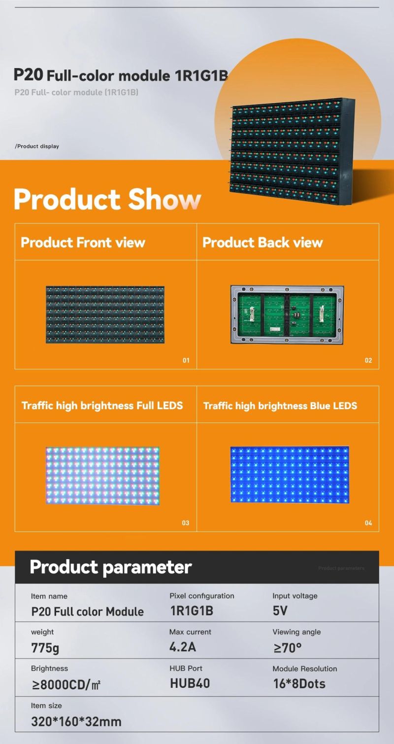 Outdoor IP65 DIP P20 Digital LED Module RGB Full Color Electronic Display Board Panel