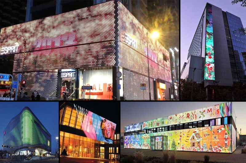 Transparent Slim DIP 346 Outdoor Curtain LED Display with P15 P25 LED Strip Sign Billboard Building Facade Video Wall