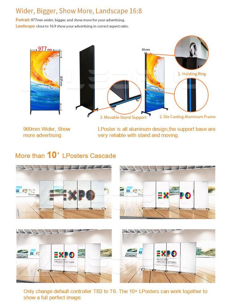 P2.5 P2 P2.5 Indoor Poster LED Display with WiFi/4G/3G/USB