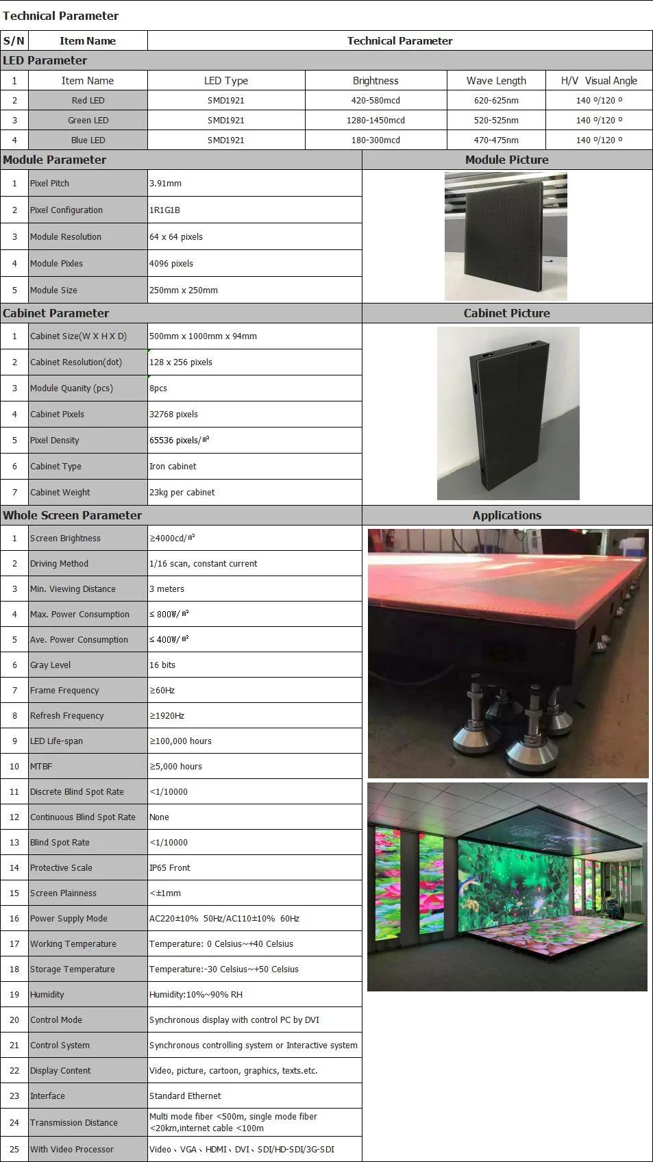 P3.91 LED Interactive Video Display Floor Tiles for Disco Dancing Factory