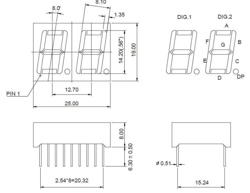 0.56 Inch Multiplex Dual Digits 7 Segment LED Display with RoHS From Expert Manufacturer