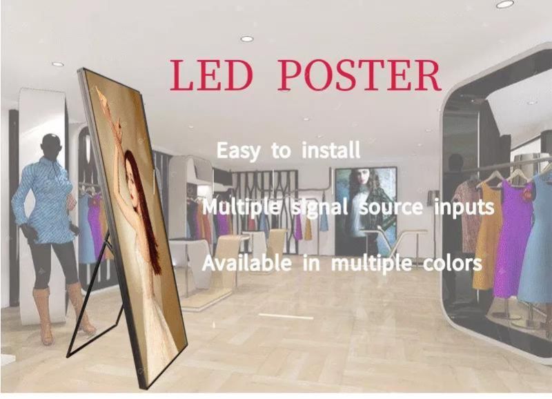 Shenzhen Indoor P1 P2.5 P3 HD WiFi Foldable Floor Stand Mirror LED Poster Display Panel Advertising LED Screen Poster