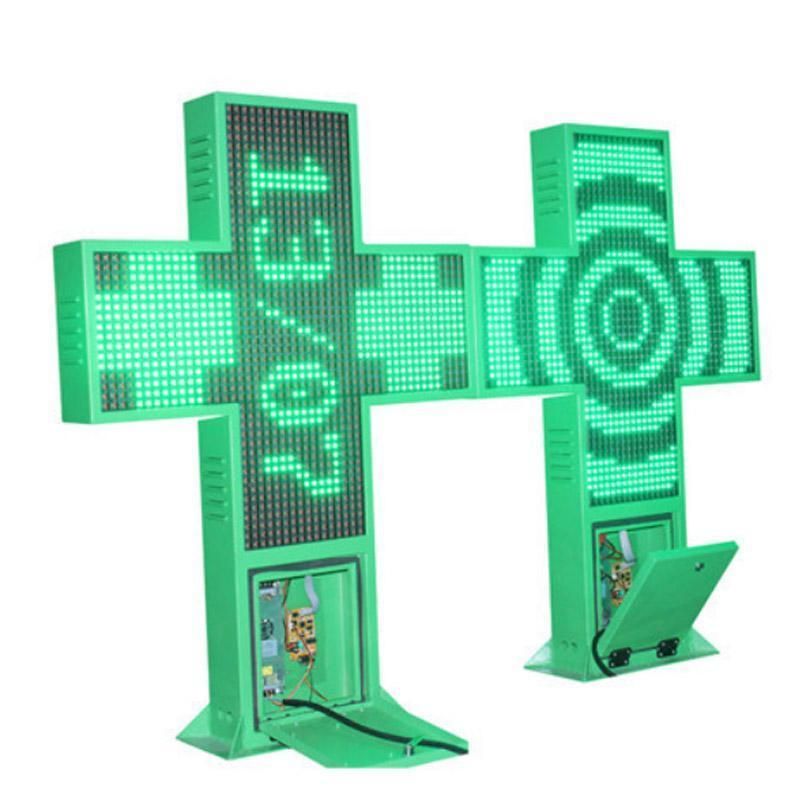 P10 Double-Side Programmable LED Sign Single Green Pharmacy Cross LED Display