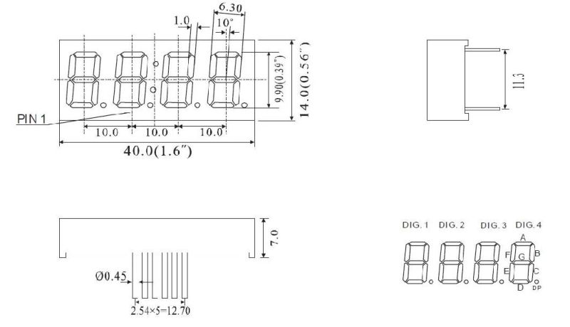 0.39 Inch 4 Digit 7 Segment Clock LED Display