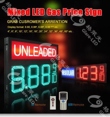 16 Inch 7 Segment Red Gas Station Price Signs with IP65 Waterproof Cabinet and One Control Box, MW Power Supply, Remote Control Glare-LED