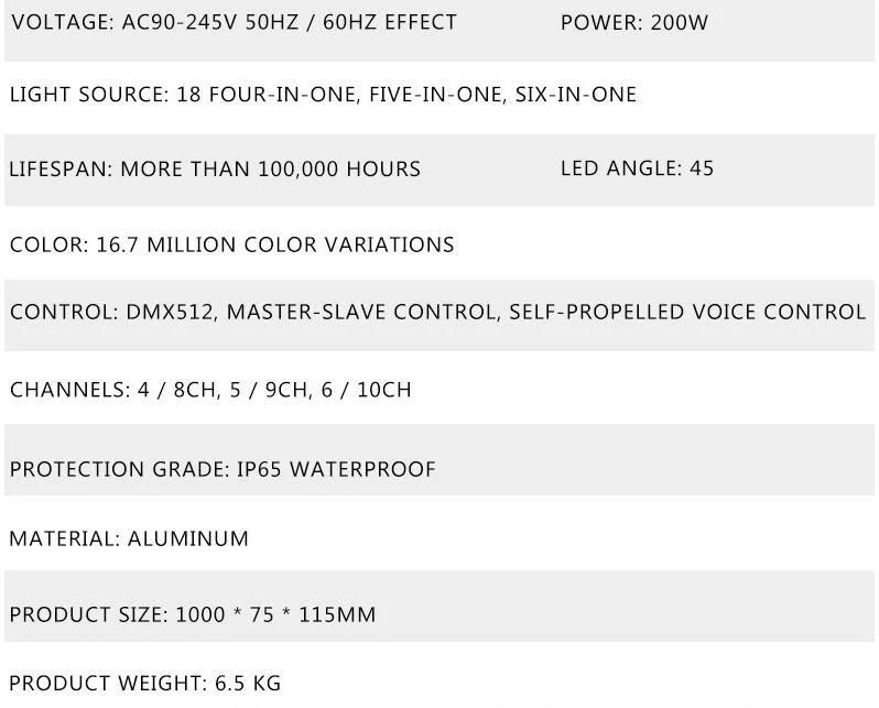 18X12W RGBWA UV IP65 Waterproof LED Wall Washer Light