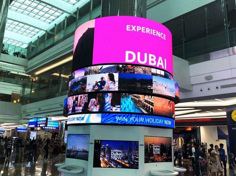 Indoor P2.5 Curved Soft Flexible LED Video Wall Display Screen Shop Store LED Screen Cylindrical Column Screen P2.5