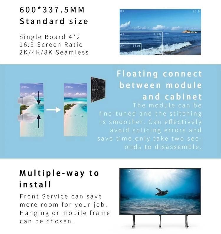 600*337.5mm Indoor LED Screen HD 4K COB P0.9/P1.25 LED Display