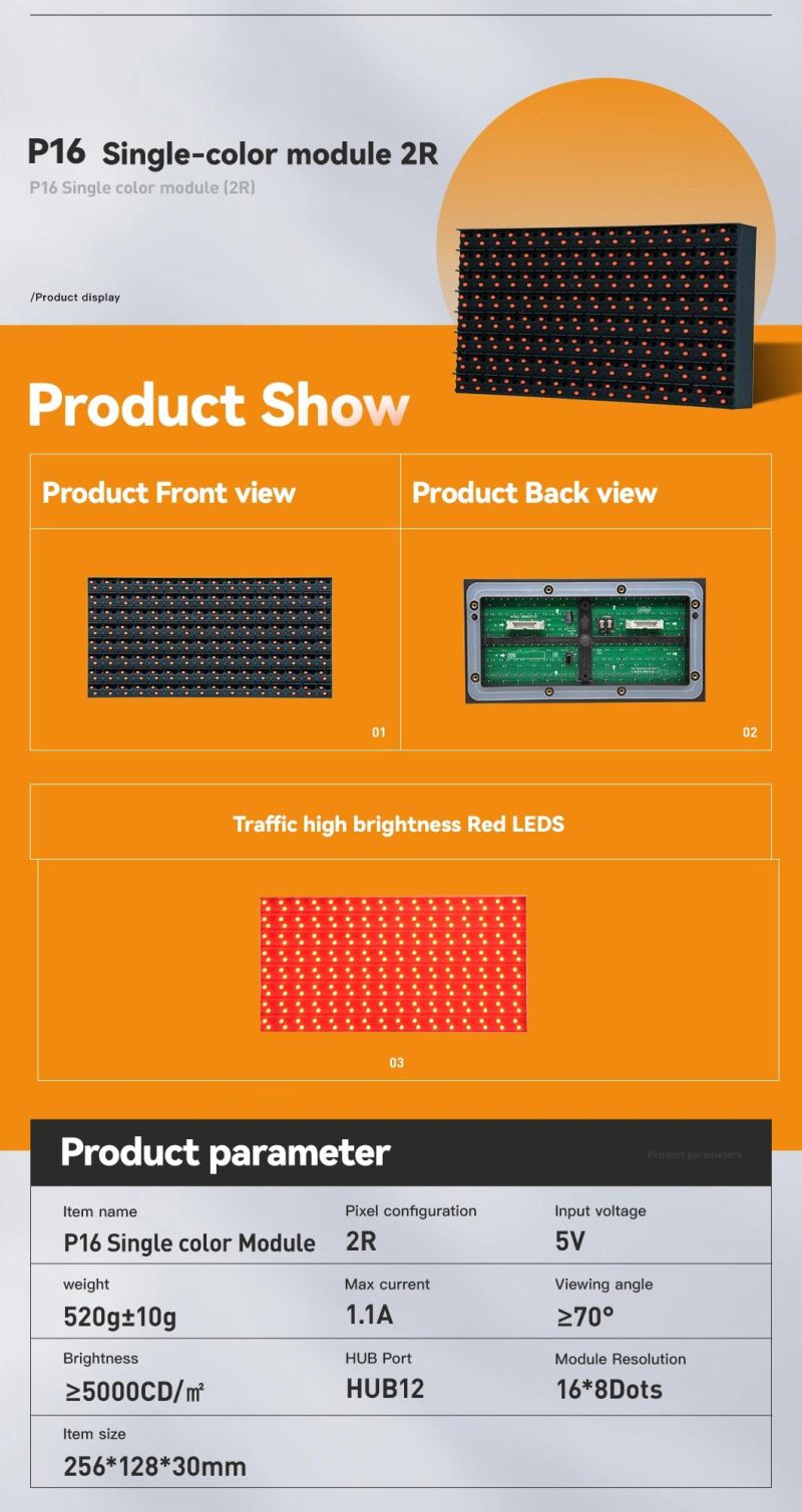 P16 Single Color LED Display Module 2r LED Display Screen for Advertising