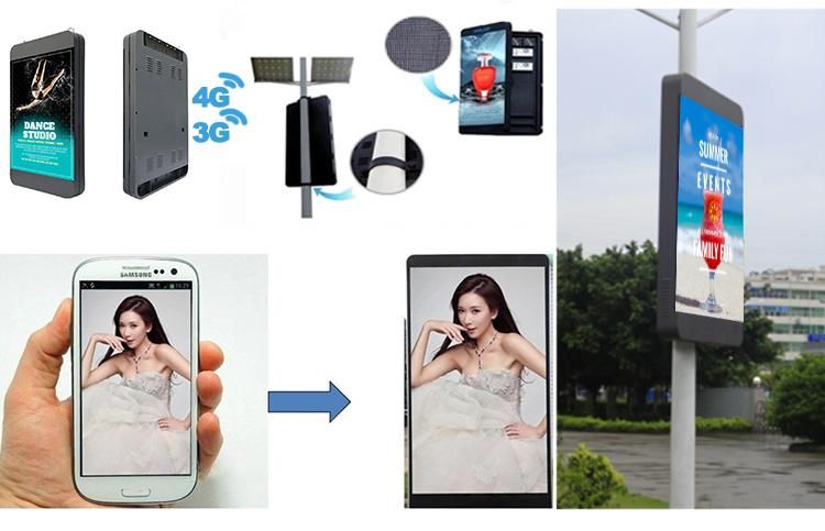 HD WiFi 4G Internet U Disk Outdoor P3 P3.9 SMD Street Light Pole LED Display Screen for Advertising