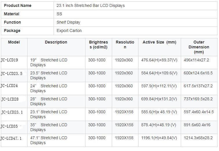 23.1inch Bar Display Shelf LCD Display for Supermarket