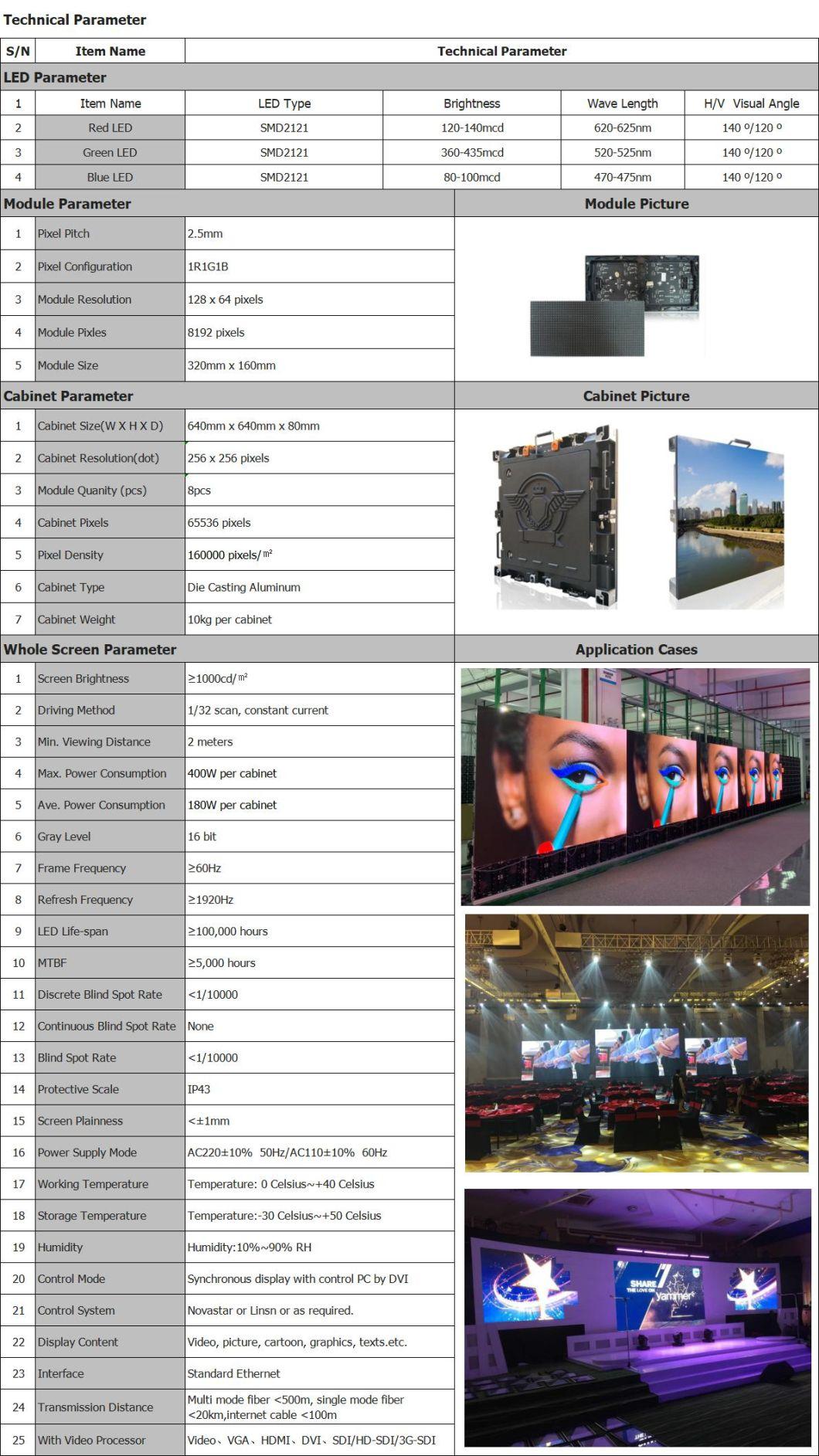 P2.5mm HD Display Screen SMD LED Video Wall for Concert Stage Rent