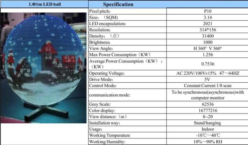 P10 Indoor LED Ball Dia1m LED Screen Sign