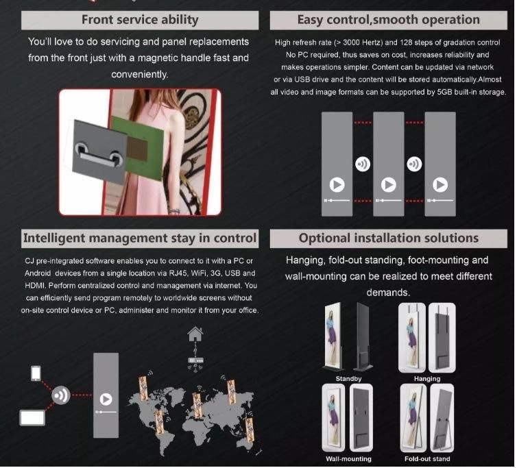 640X1920mm P2.5 Standing LED Mirror Display WiFi/4G USB Control Poster LED Display Screen