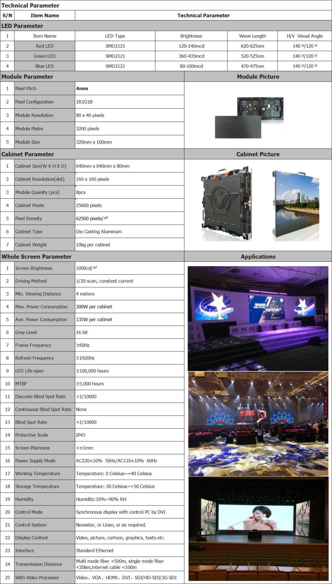 4mm 640*640 Aluminum Cabinet Video Wall HD SMD Indoor Rental LED Screen for Sale