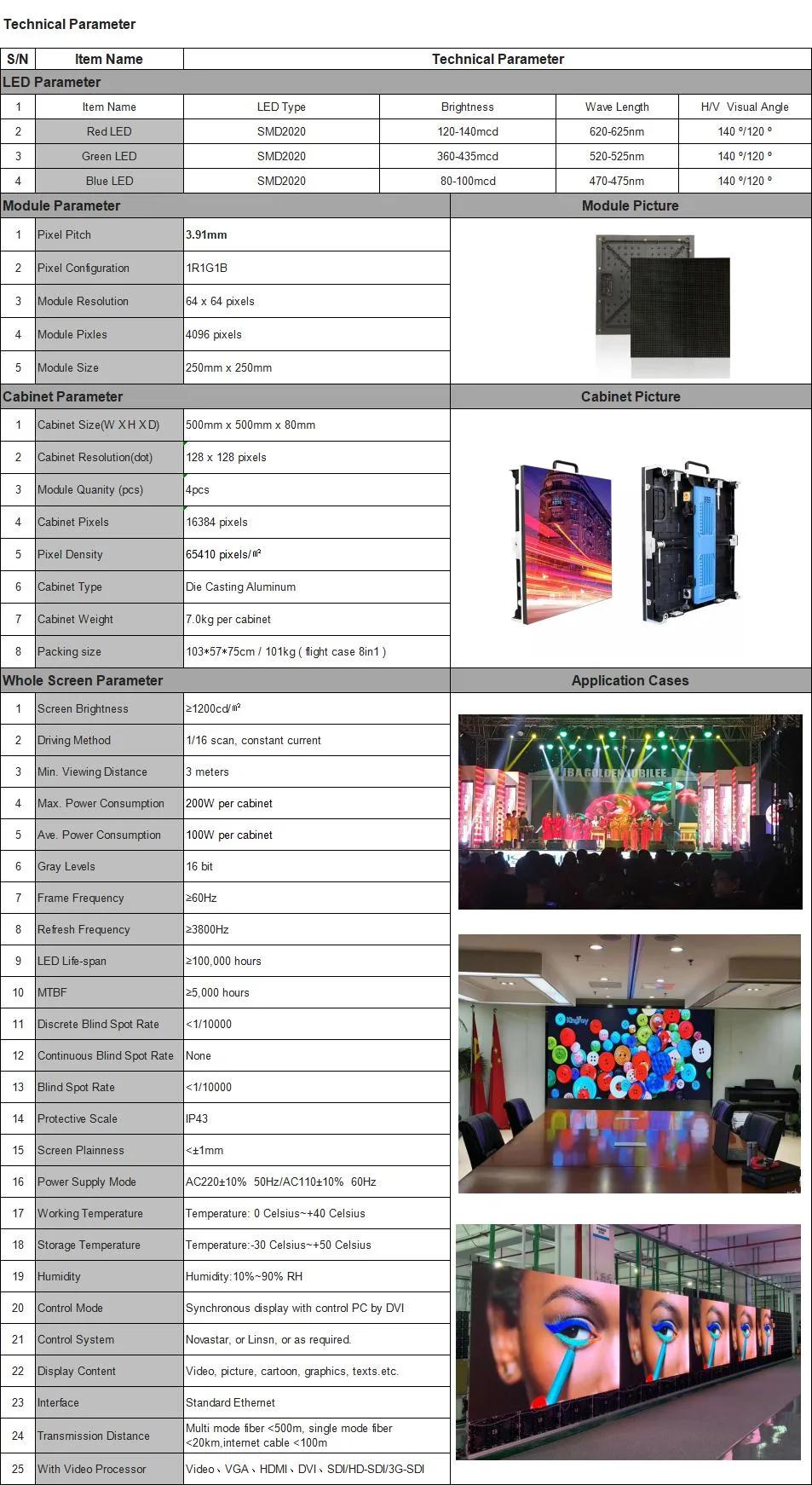 P3.91 Stage Backdrop Lighting Stage Decoration Wall Rental LED Video Panel