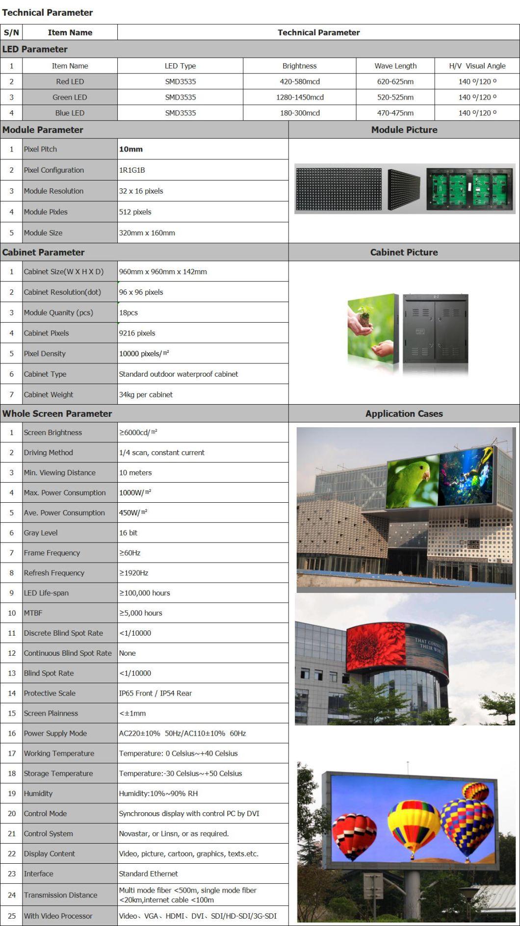 Novastar and Linsn System P10 Outdoor LED Advertising Wall