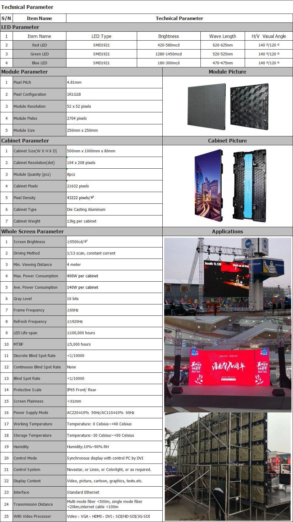 P4.81 Outdoor/ Indoor Rental Screen Stage Digital LED Advertising Display Factory