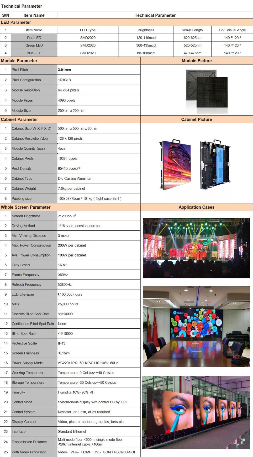 High Quality P3.91 Indoor Outdoor LED Video Advertising Display for Rental Factory