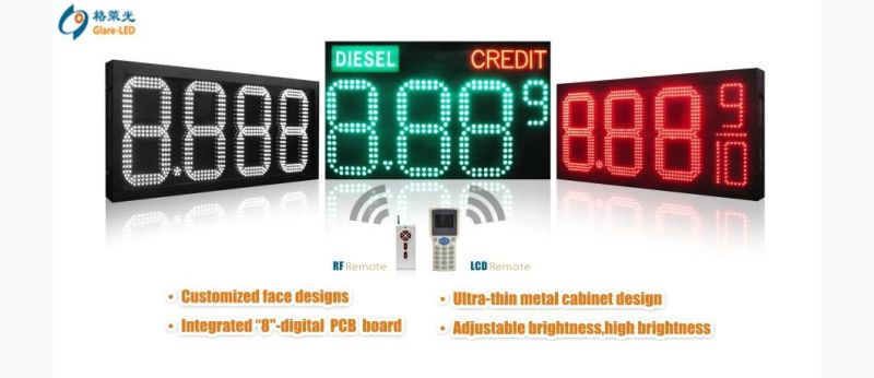 16 Inch Red Green White Color 888.8 7 Segment Digit Panel Number Gas Station LED Oil Price Sign Price Display