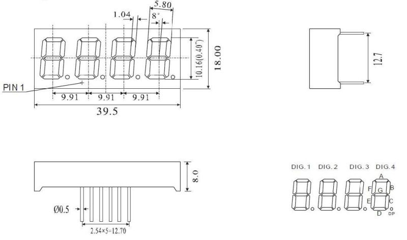 0.4 Inch 4 Digits 7 Segment LED Display