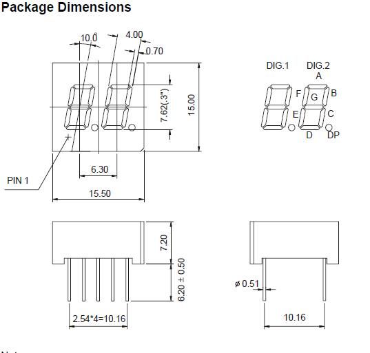 0.3 Inch 2 Digit LED 7 Segment Display with Seven Segment and Dp