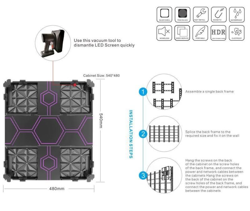 Indoor HD P1.875 Pixel Pitch 480X540mm Cabinet LED TV Screen with Installtion Frame