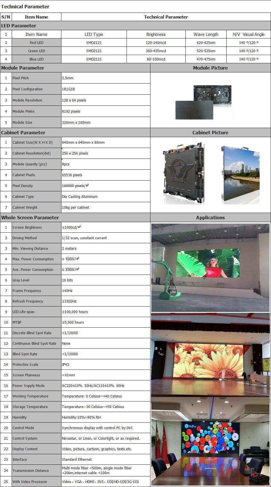 Customized P2.5 Video Display Panel Indoor Digital LED Screen for Permanent Install Factory
