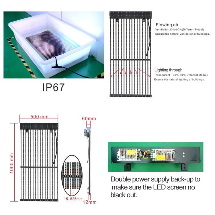 P15.625-P16 DIP Outdoor Grille Curtain LED Display High Brightness and Lightweight LED Transparent Screen