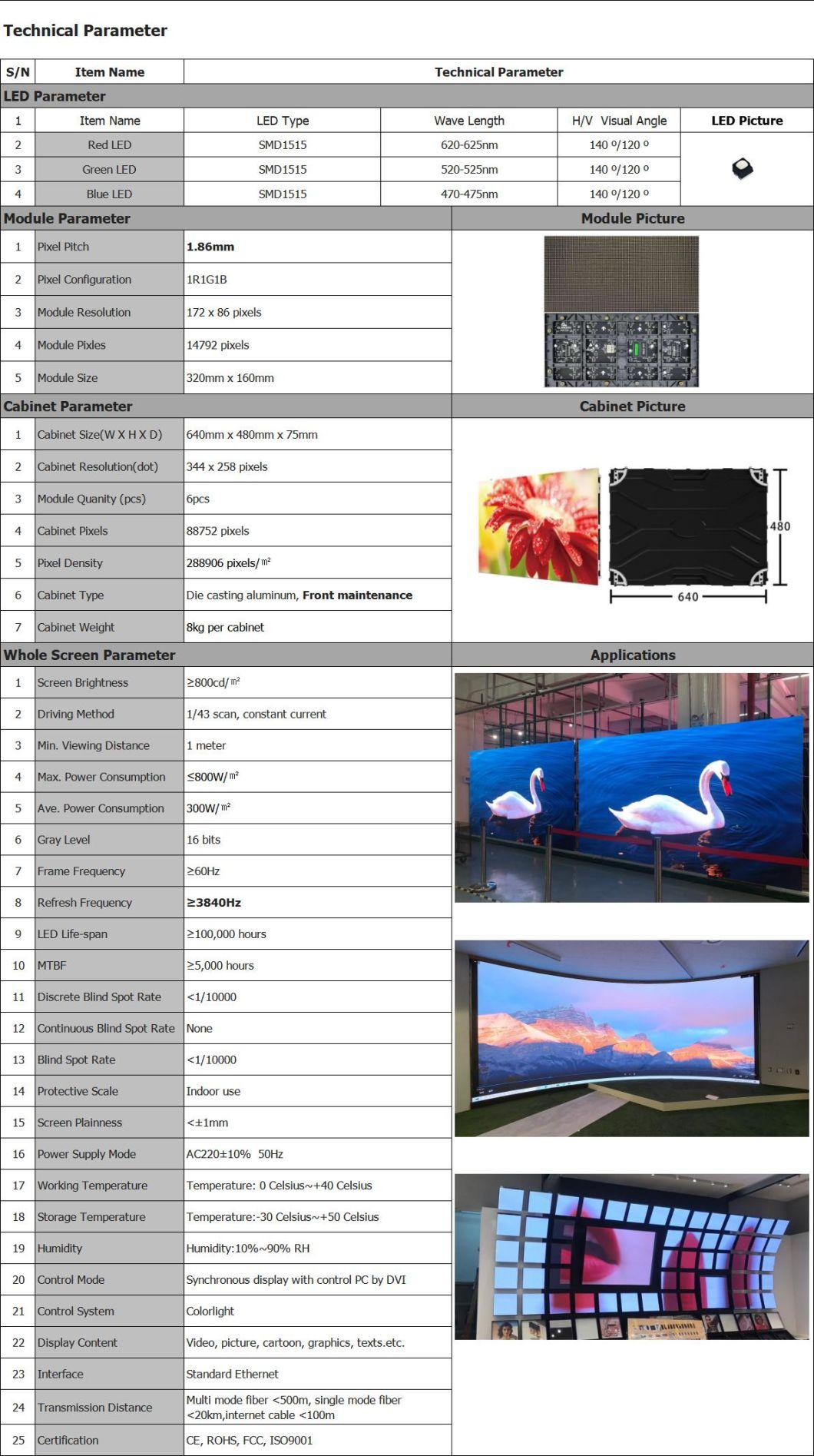 P1.86 Full Color Internal LED Electronic Wall for Video Advertising