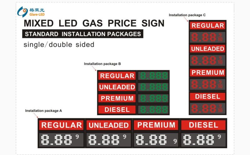 Digital Petrol Price Changer LED Gas Price Sign with Lighting Box "Regular/ Diesel/Unlead" on Top