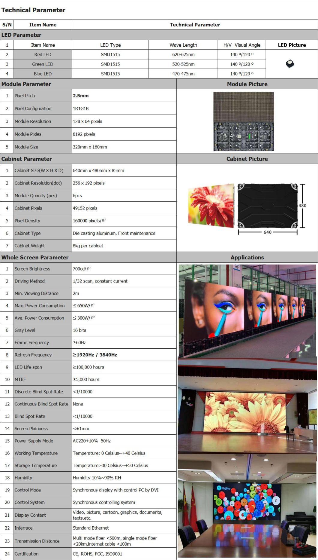 Indoor RGB Video Screen Wall P2.5mm LED Digital Display Panel