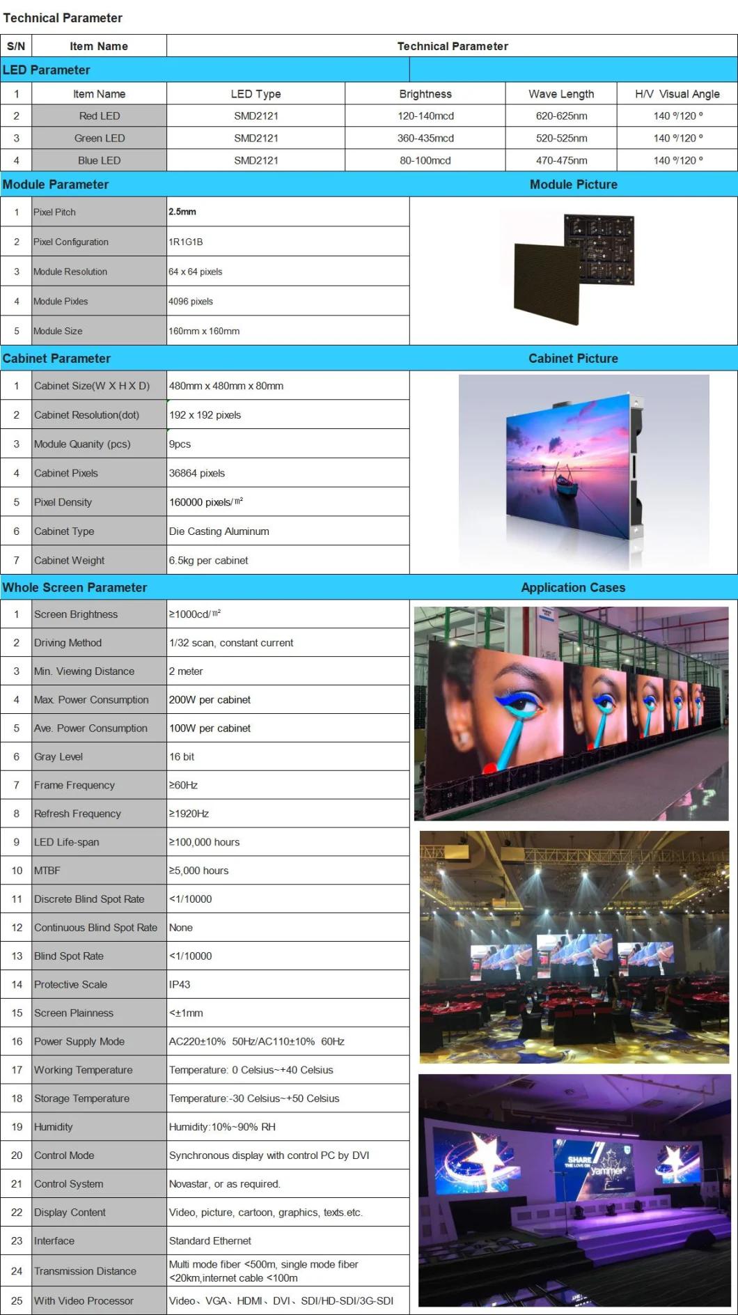 Interior P2.5 Full Color Video Wall Display HD LED Screen