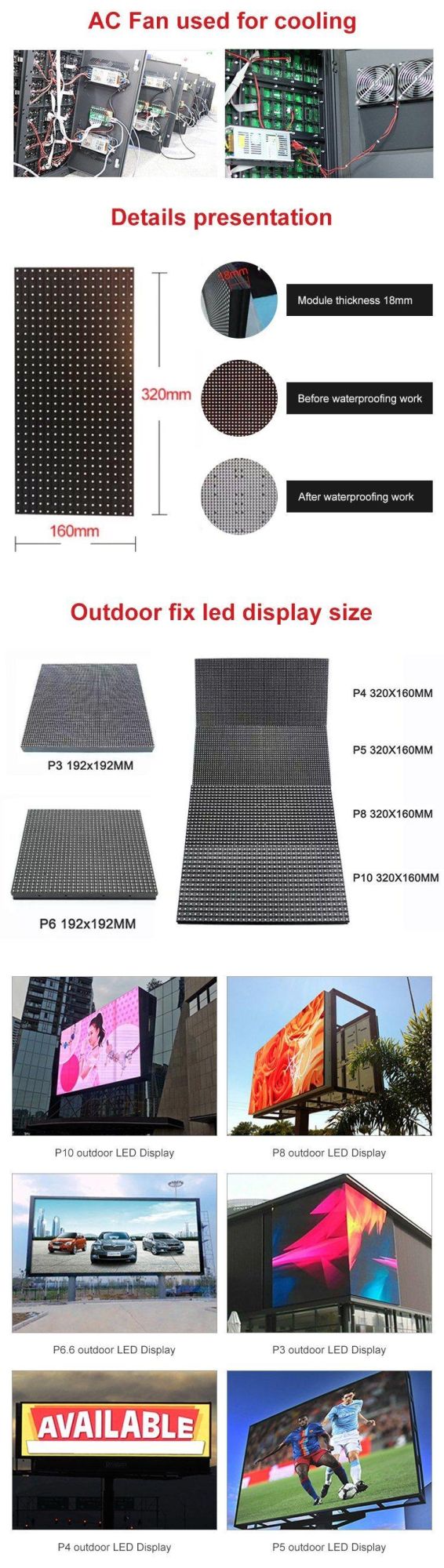 China Outdoor High Brightness Iron Waterproof Cabinet SMD RGB IP65 P6 P8 P10 LED Display Module Billboard Advertising Giant Full Color LED Display