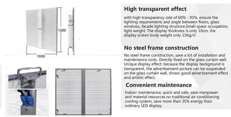 HD Video Advertising Digital LED Display Glass Windows Advertising P5.2 Indoor Transparent LED Screen