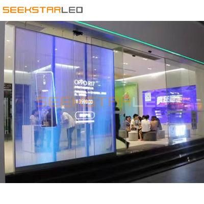 75% Light Transmittance Full Color LED Transparent Display Screen for Shopping Mall Advertising