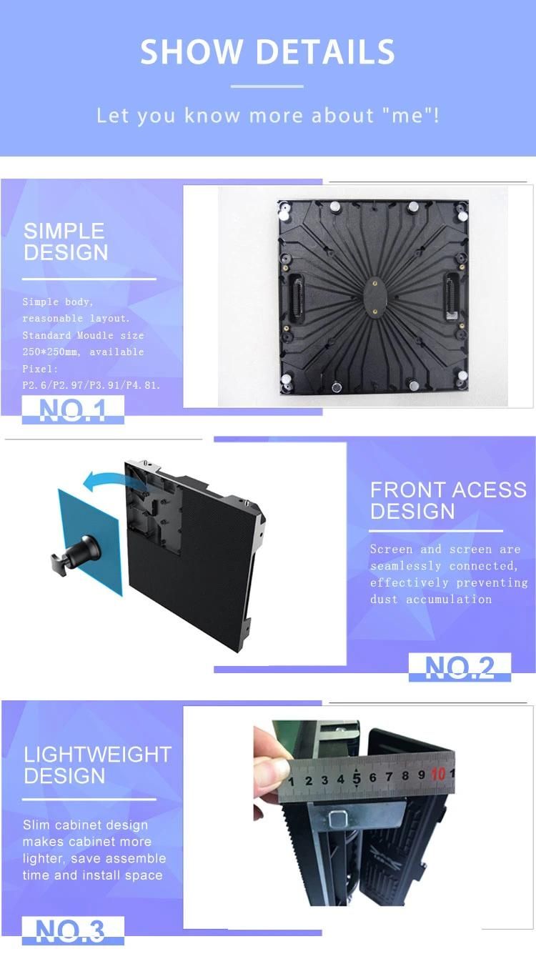 P2.6/P2.97/P3.91/P4.81 Indoor Full Color Video Advertising Rental LED Panel 500*500mm Stage Rental LED Display