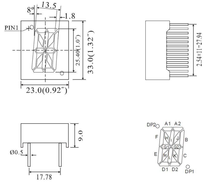 1 Inch 16 Segment LED Display with Common Pin 6 with RoHS From Expert Manufacturer