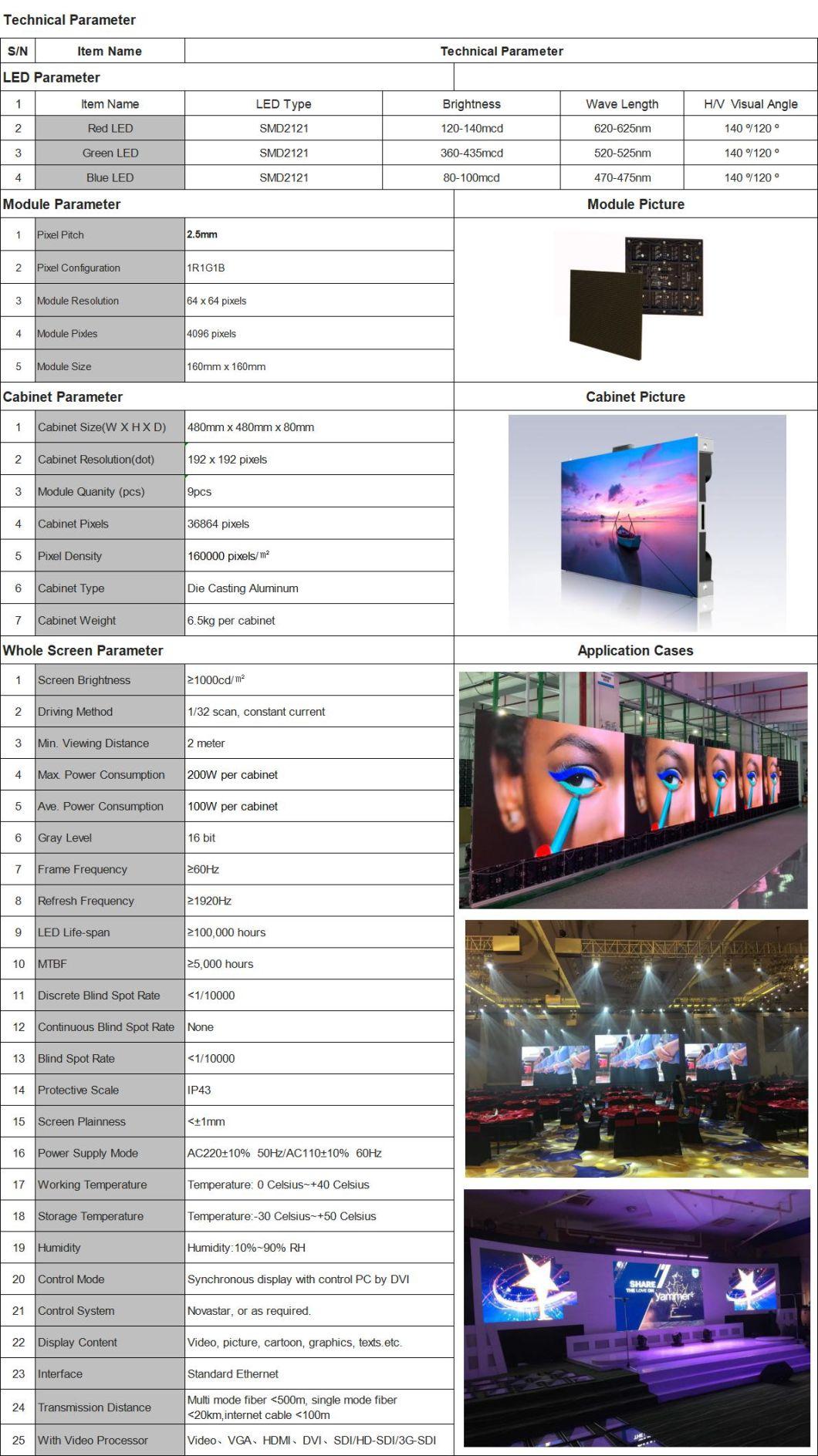 P2.5 Full Color Electronic Display Screen Panel HD Video LED Wall