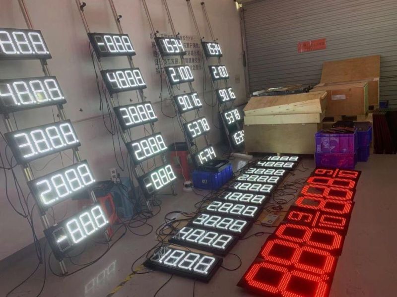 8.88 9/10 Red 15inch LED Gas Price Sign IP53 7segment Aluminium Frame Panel Cabinet