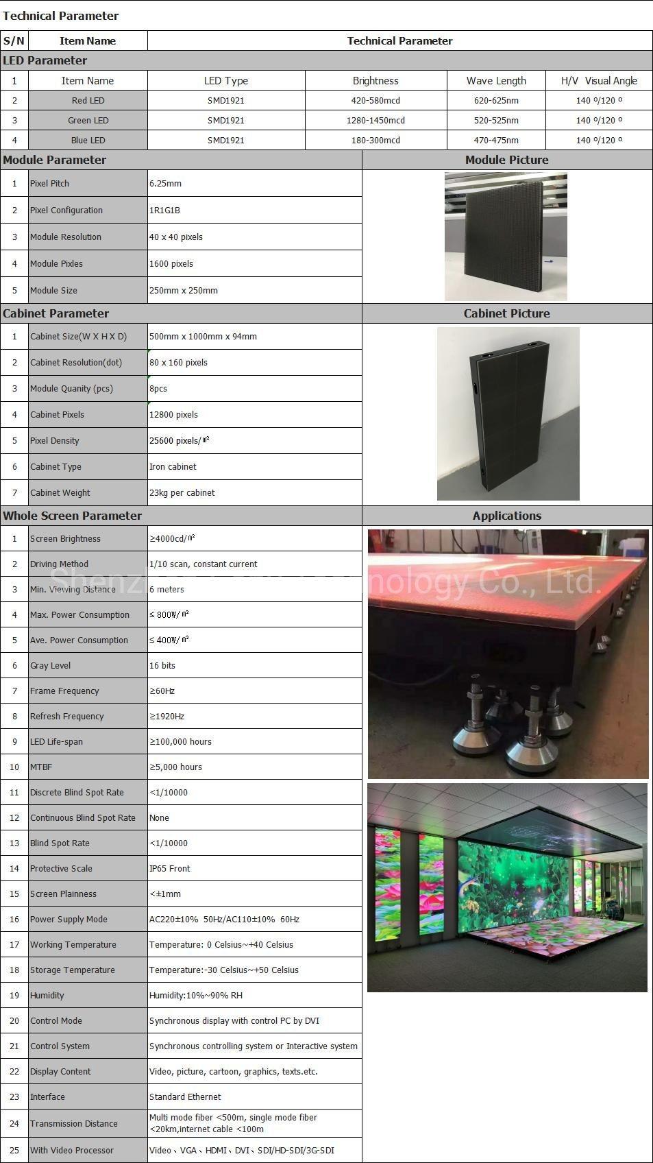 P6.25mm High Bright Weatherproof LED Video Floor for Disco Dancing with Interactive System Factory