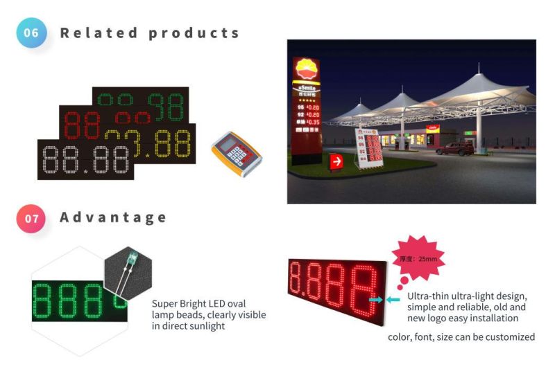 Manufacturer Customized Digit Screen Outdoor Waterproof LED Tag Gas Station LED Price Display