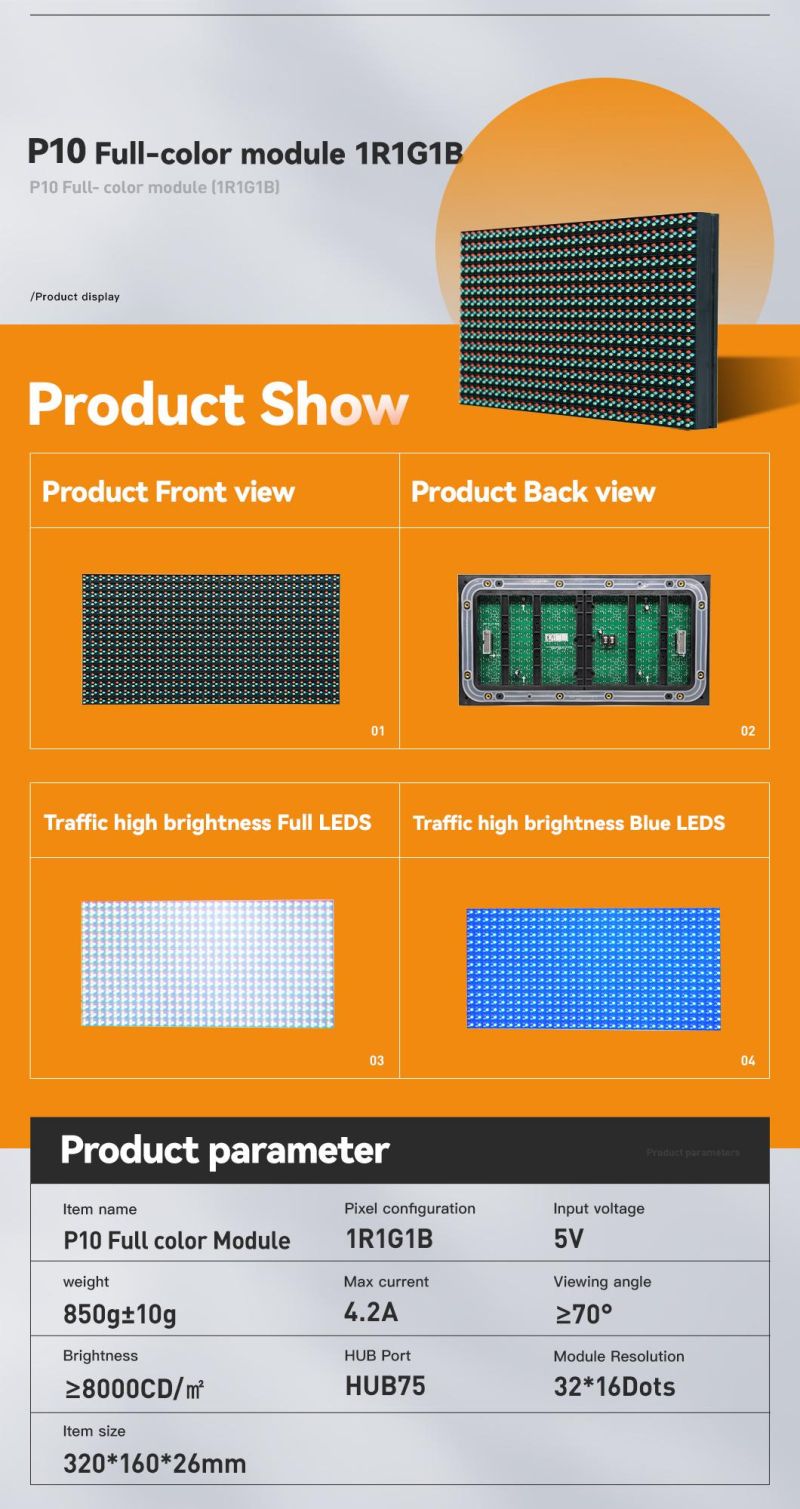 Custom Outdoor Epistar Module P10 Full Color RGB Display Module P10 DIP Modules LED Screen Panel