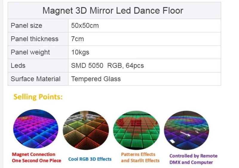 500X500mm 3D LED Dance Floor Infinity Mirror LED Display