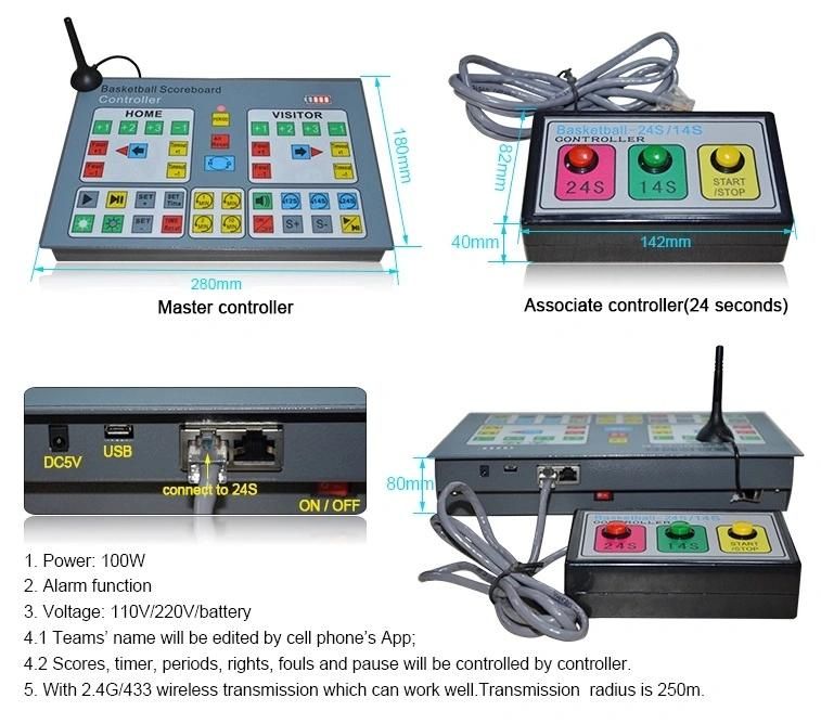 High Brightness Outdoor Waterproof Portable Wireless Remote Control Basketball Scoreboard 24 Seconds Countdown LED Score Board