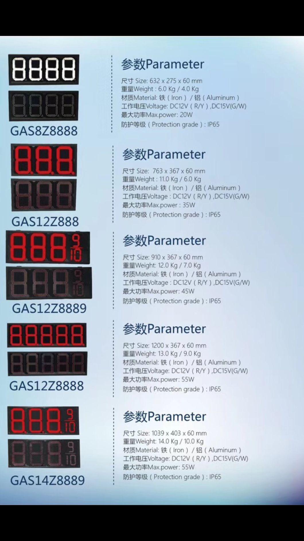 IP65 Outdoor Gas Station LED Price Sign Gas Price Display