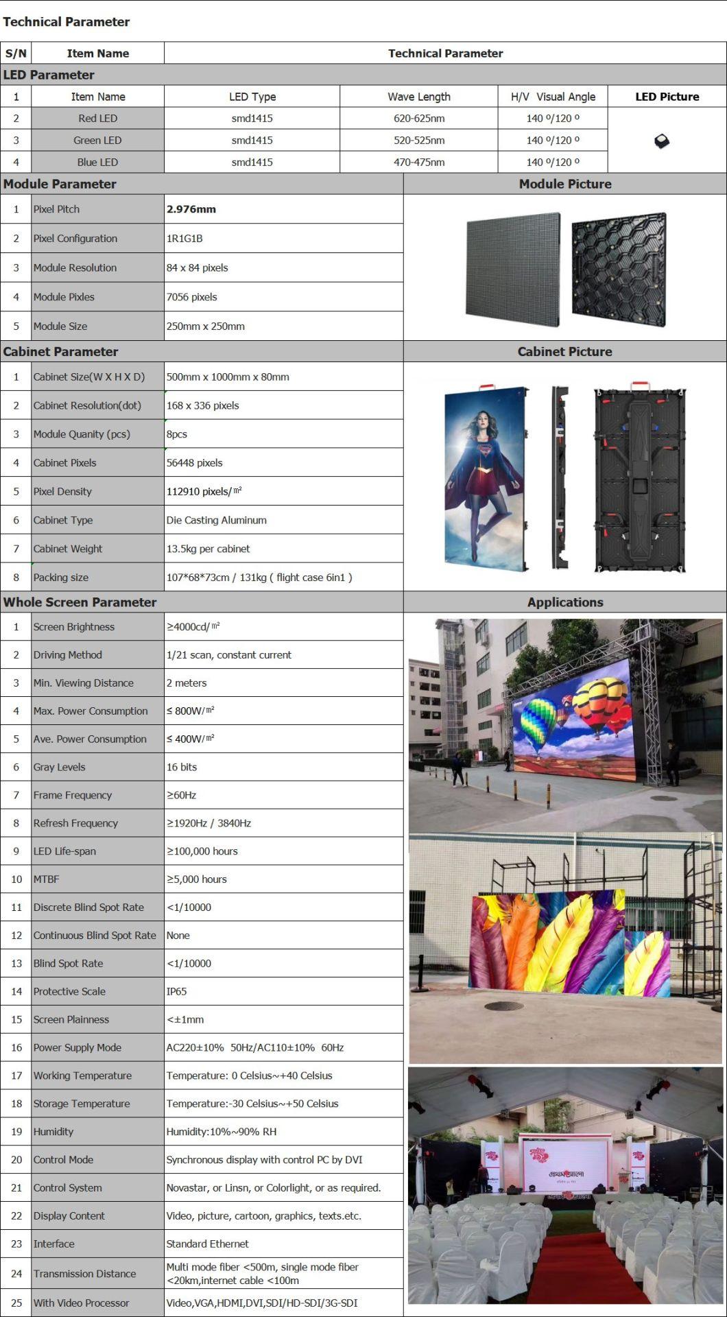 500X1000mm Outdoor Event Rental P2.9 LED Display Screen Factory